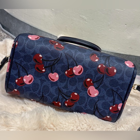 Coach Rowan Satchel Bag Crossbody Signature Canvas Cherry Print Denim - Picture 4 of 5